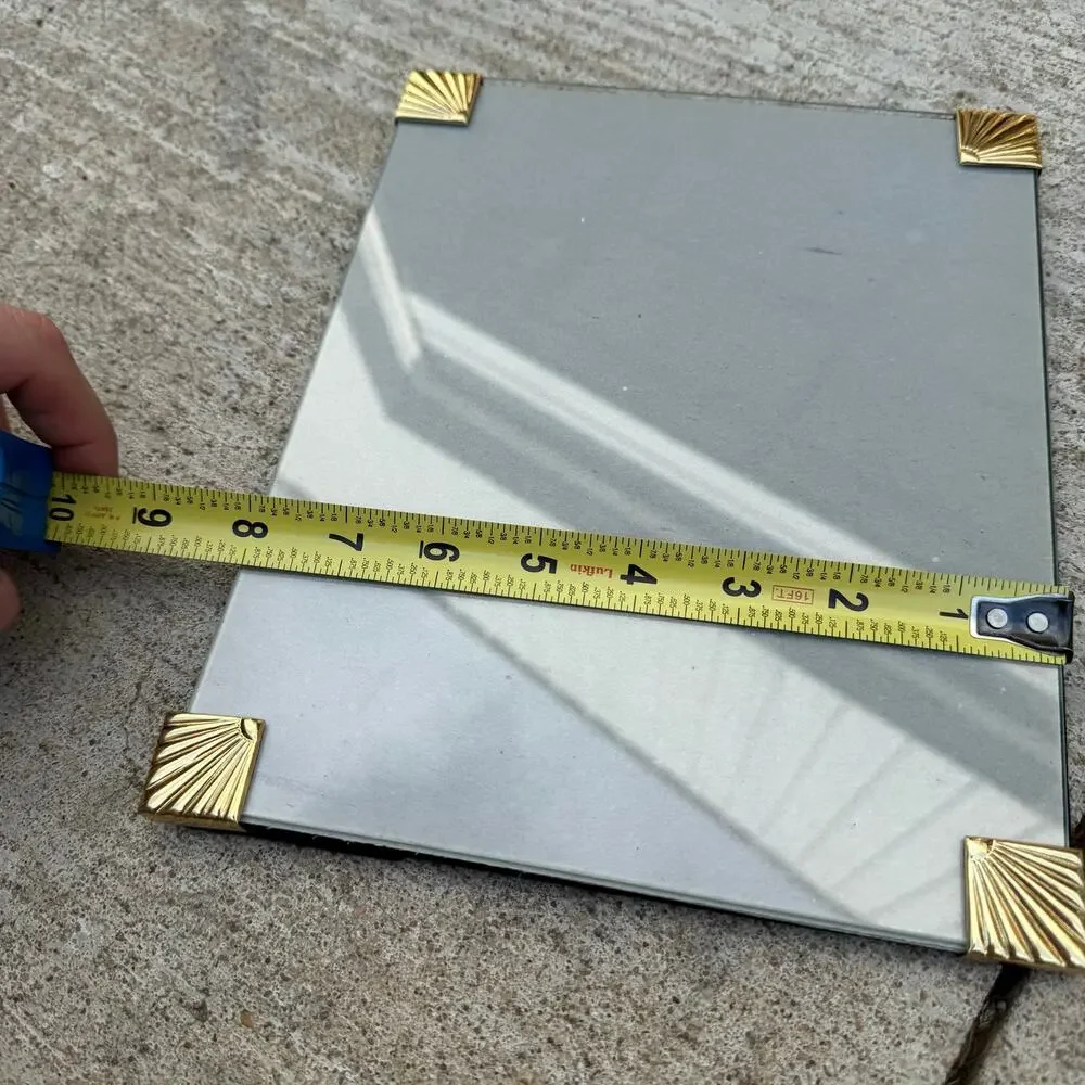 Vintage Frameless Glass 8x10 Picture Photo Frame Standing w/ Gold Corner Accents
